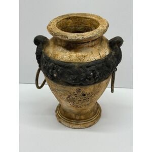 Vintage Style Urn Vase Black Accent Ring Handles Pedestal Base Rustic Decor